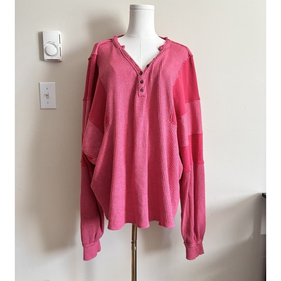 We The Free Tops - Free People We the Free Thermal Boho Patchwork Boho Baggy Long Sleeve Large Pink